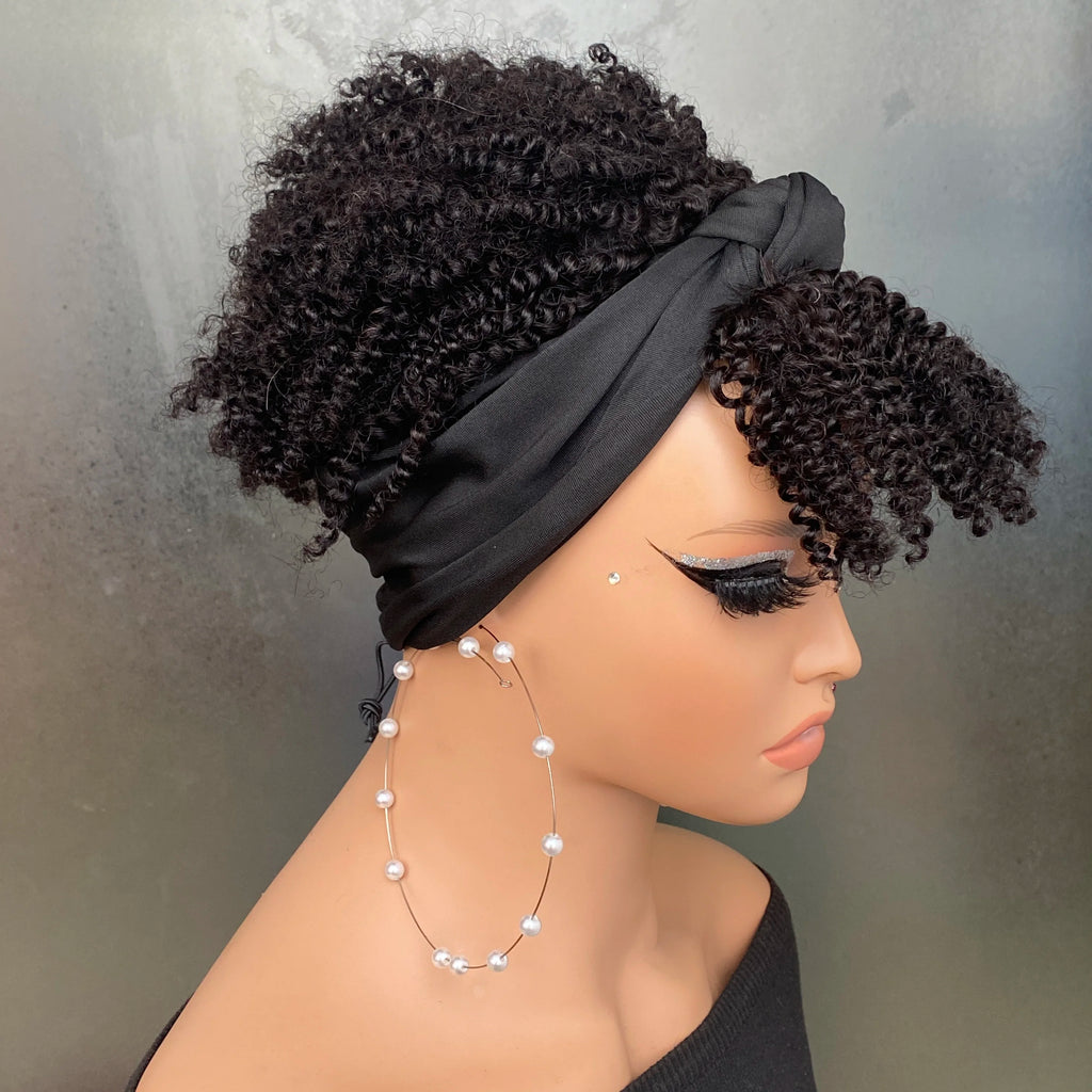 Remy Human Hair Machine Made Headband Wig with Short Black Hair Afro Curly Wigs for Black Women