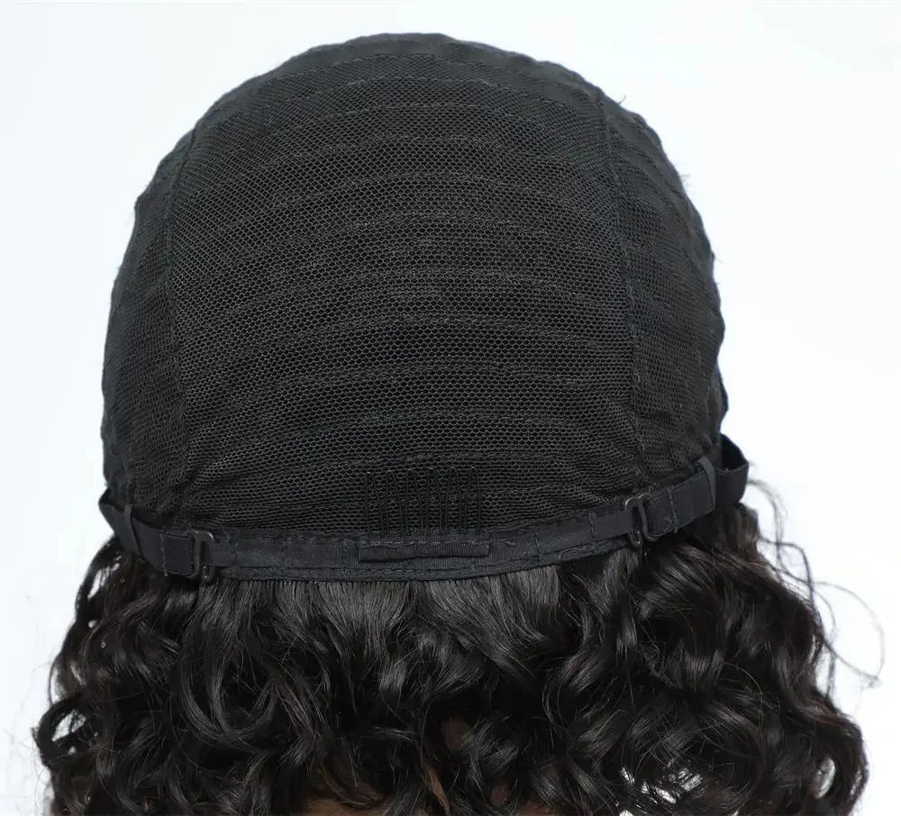 Jerry Curly Human Hair Wig With Bang Short Bob Full Machine Made Wig For Black Women Natural Color 180 Density 5x1 Part Wig