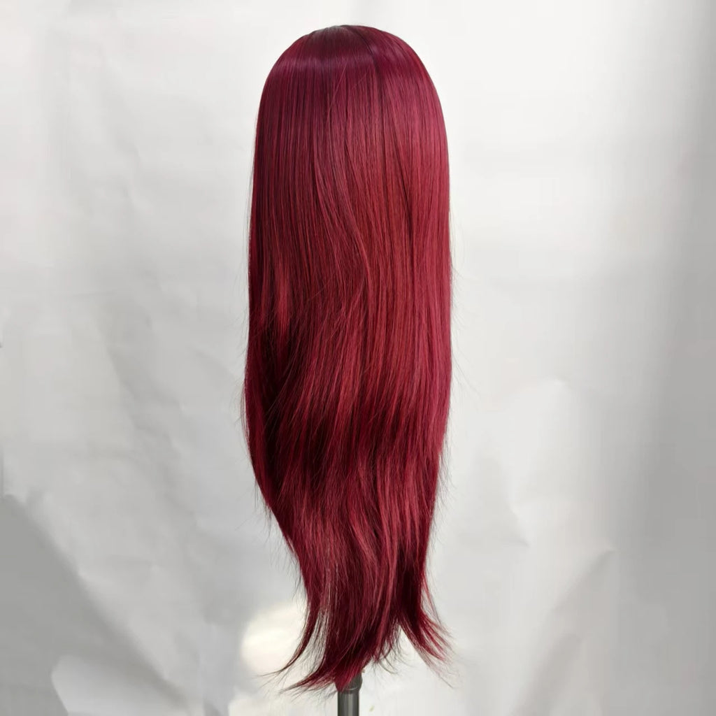 Wine Red Lace Front Wig Pre Plucked Natural Straight Red Wig Heat Resistant Fiber Synthetic Glueless Wig  for Women