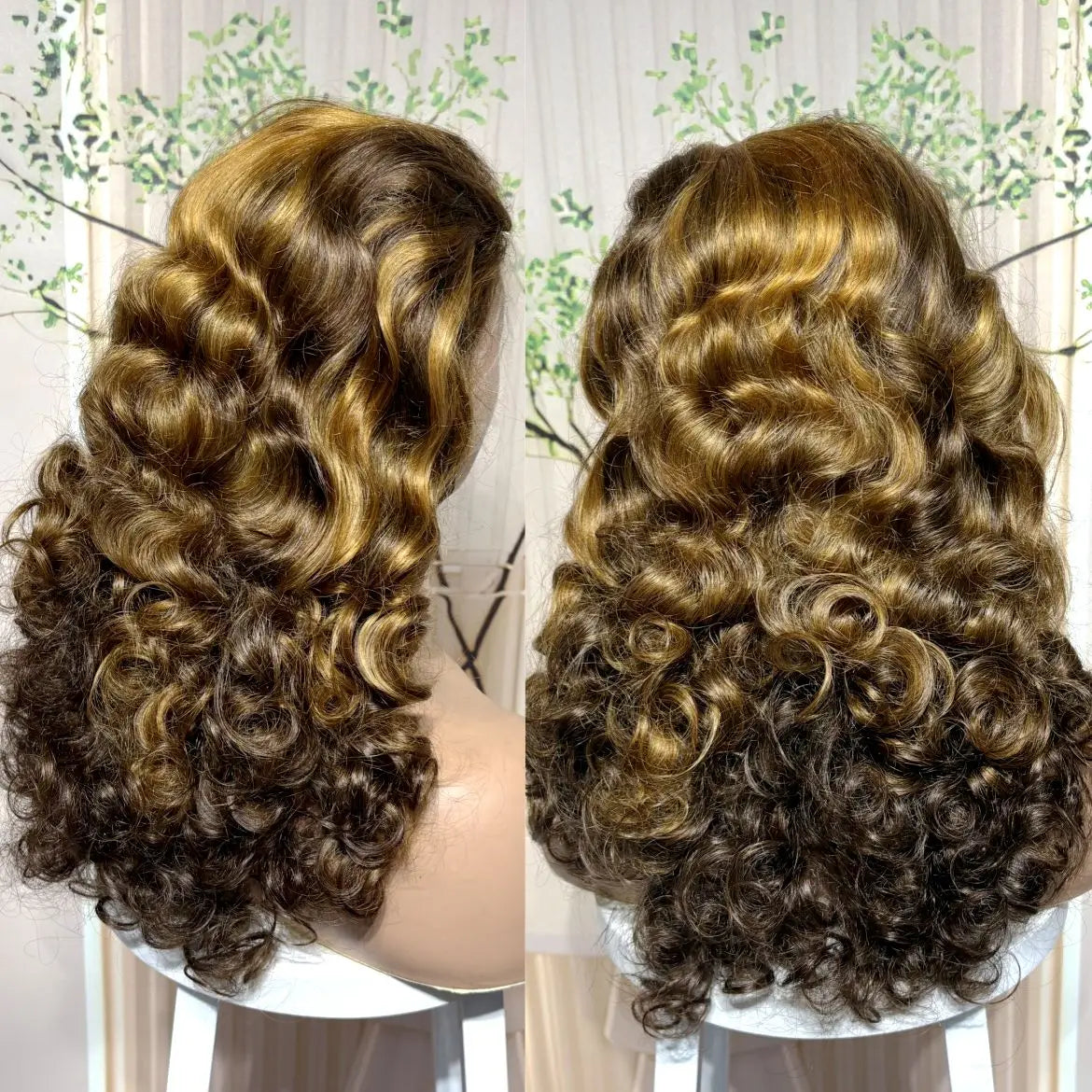 13x4 Lace Front Highlight Bouncy Curly Human Hair Wigs 300% Density 14-22in Colored Loose Wave Brazilian Remy Hair Wig for Women