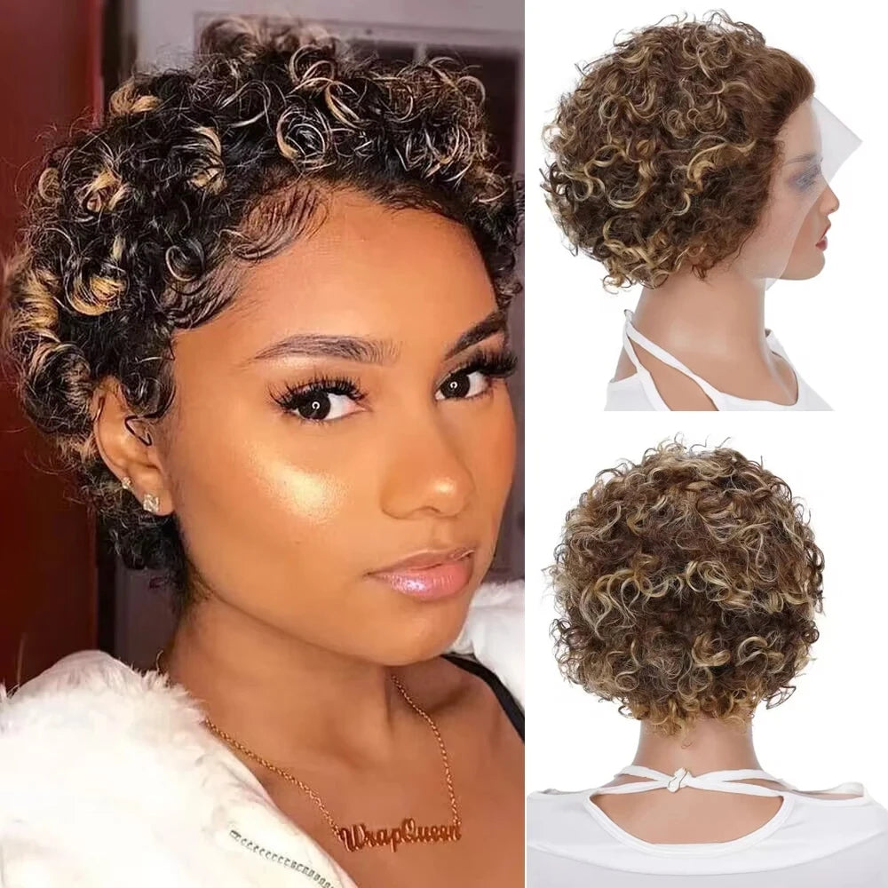 99J Short Curly Lace Front Human Hair Wigs 13X1 Pixie Cut Short Curly Human Hair Wigs Red Water Wave Wigs For Women Human Hair