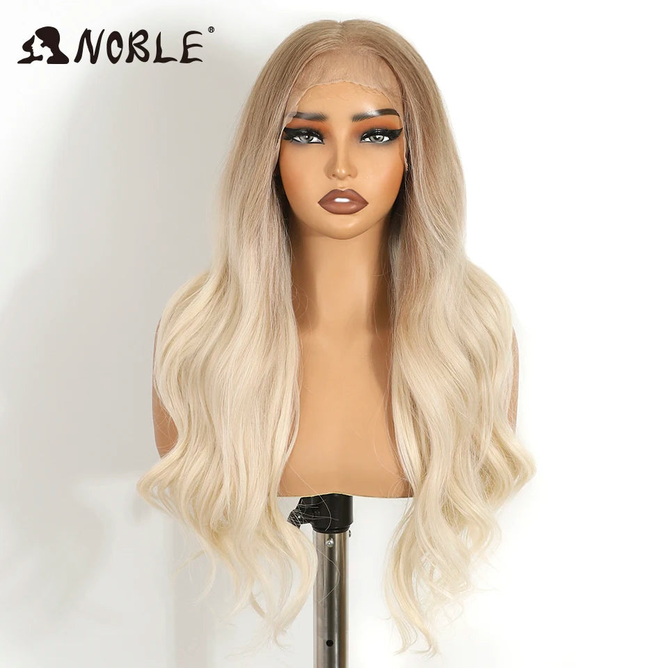 Noble Synthetic Lace Front Wig Cosplay 13X6 Lace Front Wig 26 Inch Body Wavy Lace Wig For Women Lace Front Wig Ombre Blonde Wig