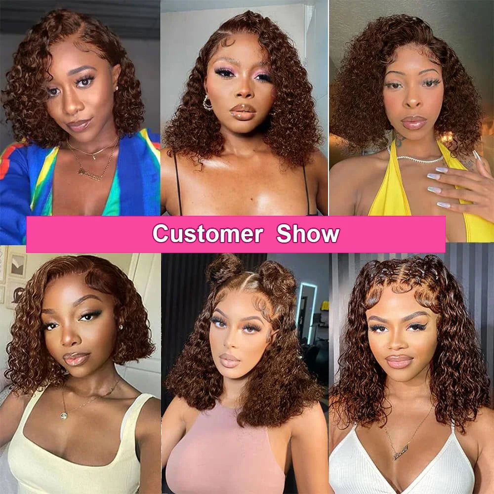 Brown Water Curly Short Bob Wig 13x4 Bob Wigs Vietnamese Deep Wave Human Hair Wig Preplucked For Women 2x6 4x4 Closure Curly Wig