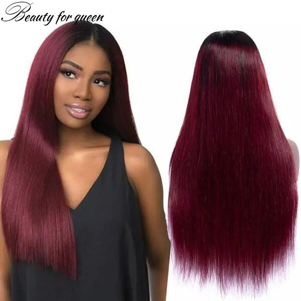 High Quality Pre Plucked Colored Dark Red Bone Straight 2026 13x4 Lace Frontal Wigs Brazilian Human Hair Women Cosplay Customize