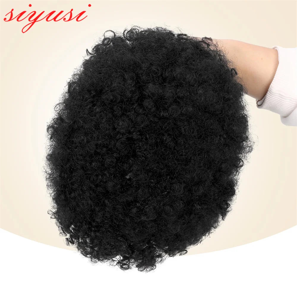 Short Afro Curly Human Hair Wigs 8 Inch Malaysian Remy Curly Afro Hair Wig Full Machine Made Pixie Cut Wigs with Bangs for Women