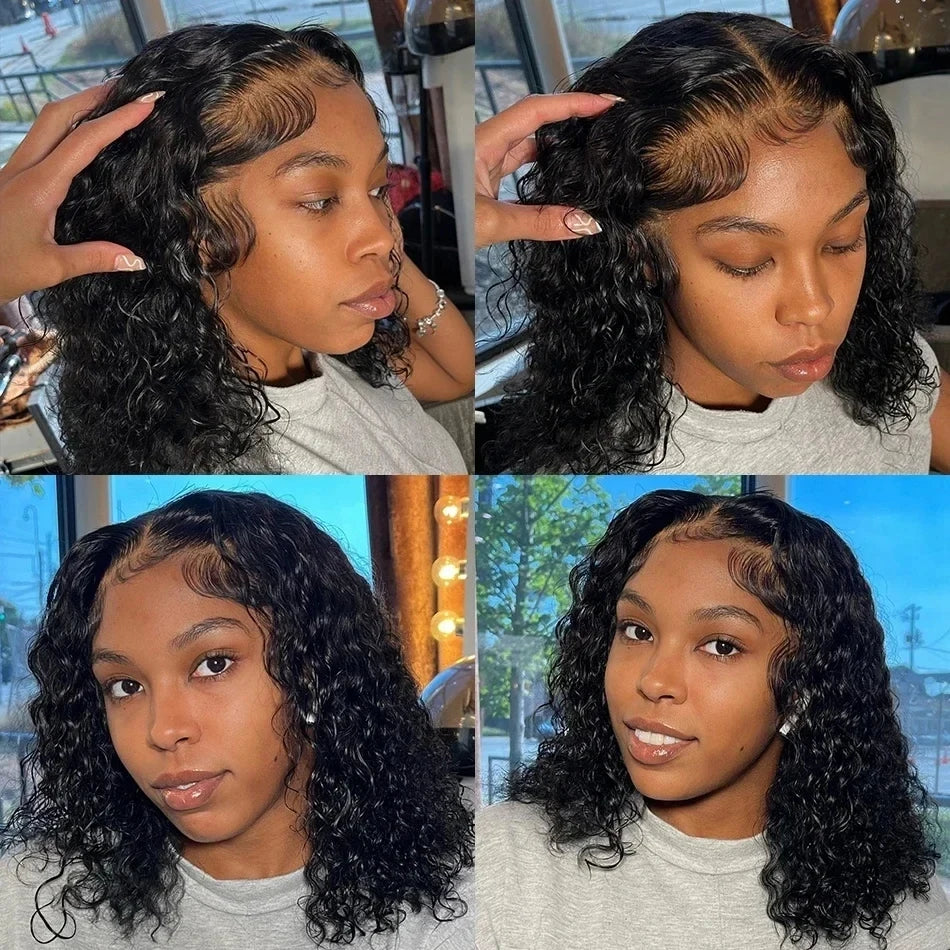 14 16 Inch Curly Deep Wave 13x4 Lace Frontal Wigs Short Bob Wig Brazilian Remy 100% Human Hair 4x4 Transparent Lace Front Wig