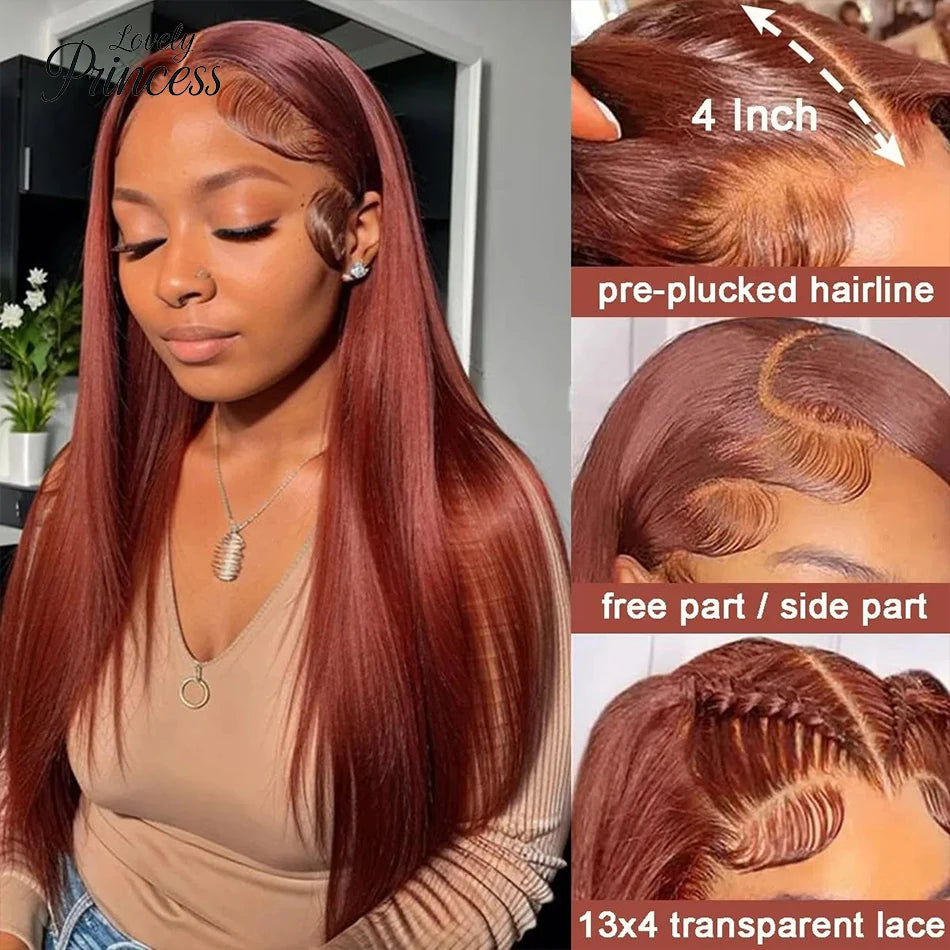 13x4 Reddish Brown Lace Front Human Hair 13x6 Transparent Hd Glueless Straight Lace Frontal Wig 4x4 5x5 Closure Human Hair Wig