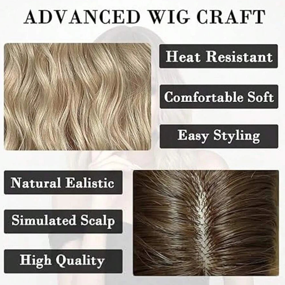 14in Blonde Bob Wig With Bangs For Women Curly & Wavy Shoulder-Length Synthetic Hairpiece, Perfect For Daily Wear & Cosplay