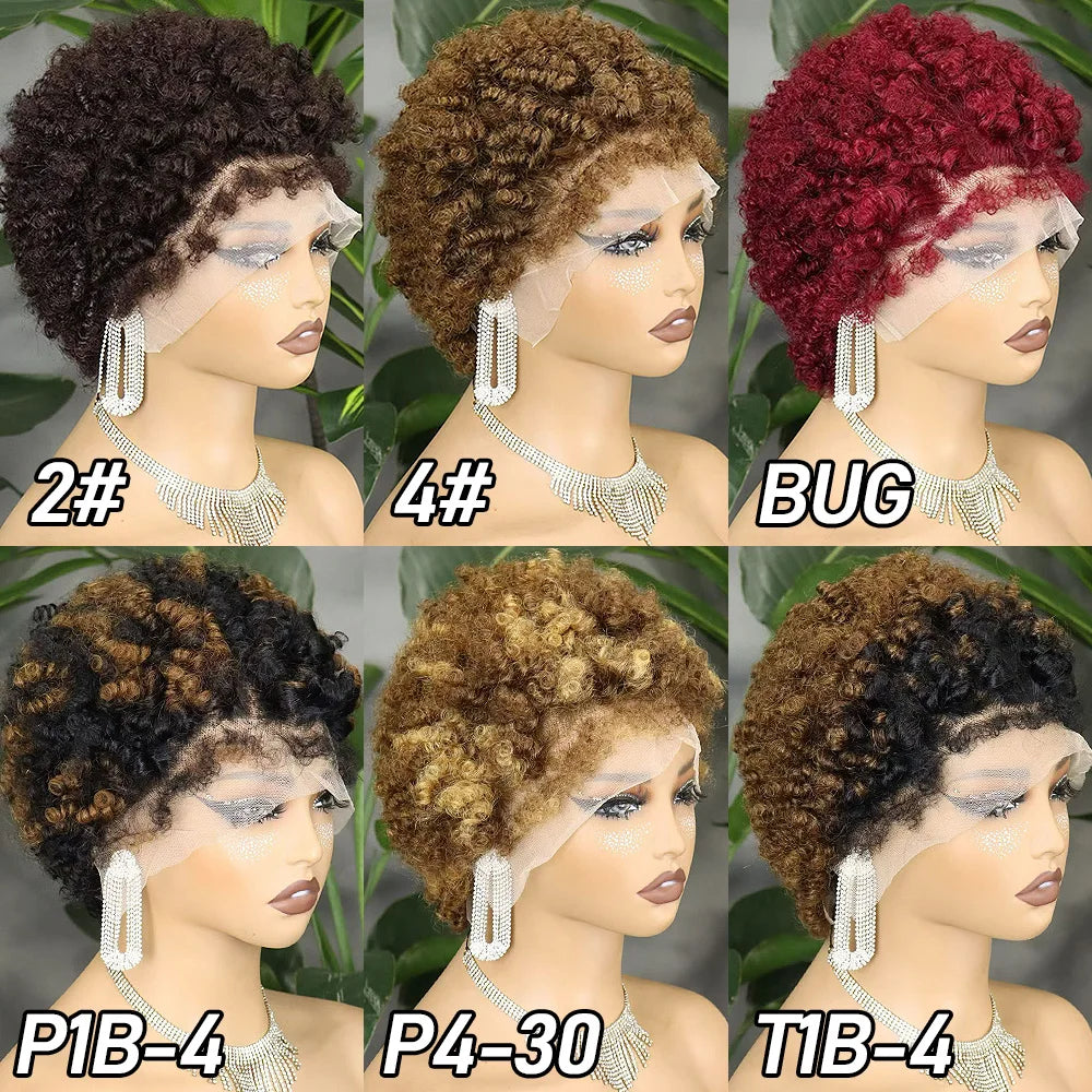 New Arrival 4C Hairline Edges Afro Kinky Curly Human Hair Wig 13x4 Transparent Lace Frontal Short Curly Hair Wig for Black Women