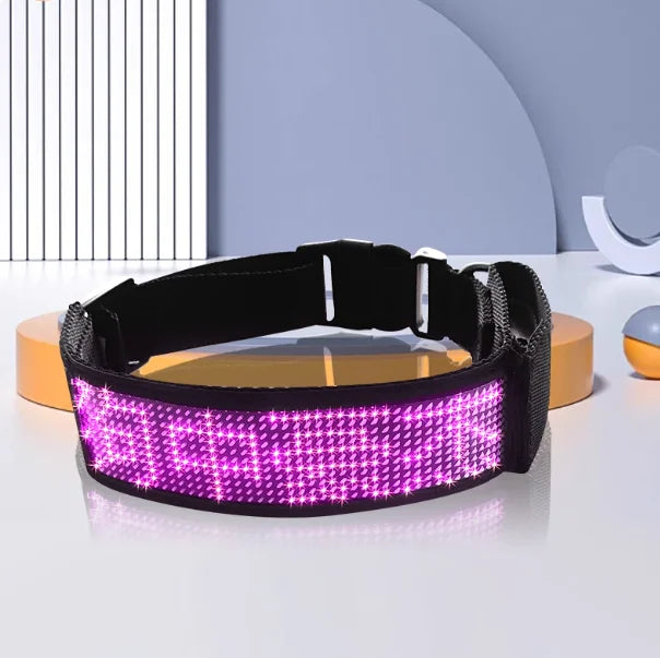 LED Light-Up Pet Dog Safety Collar Soft Personalized Glow-in-the-Dark Neck Loop with Programmable Flashing LED Animal Pattern