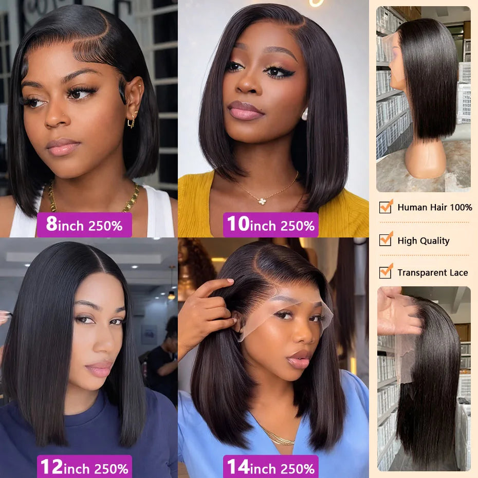 13x6 13x4 Lace Frontal Wigs 100% Human Hair Real 250 300 Density 2x6 5x5 Glueless Wig Super Double Drawn Bob Wig For Black Women