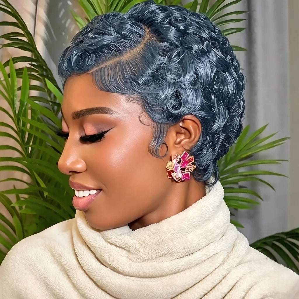 13x4 Lace Front Curly Human Hair Wig 6 Inch 180% Density Short Bob Hair Wigs For Women