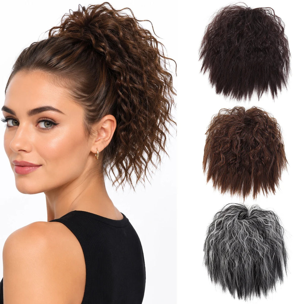 Synthetic wool curly short curly hair wig bun women's soft rubber band hair extension from natural small volume
