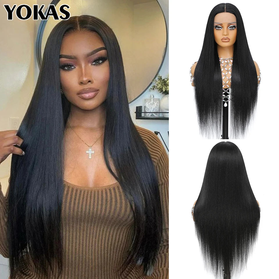 Lace Front Wig 30 Inch Synthetic Straight T Part Lace Wig For African Women High Temperature Fiber Pink Blonde HD Lace Women Wig