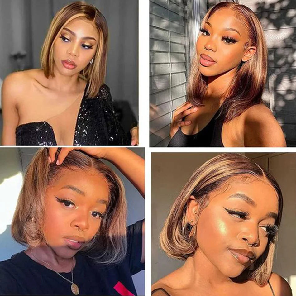 Highlight Wig Human Hair Bob Wig Straight Lace Front Wig Remy Brazilian Short Bob Human Hair Wigs For Women T Lace Human Hair