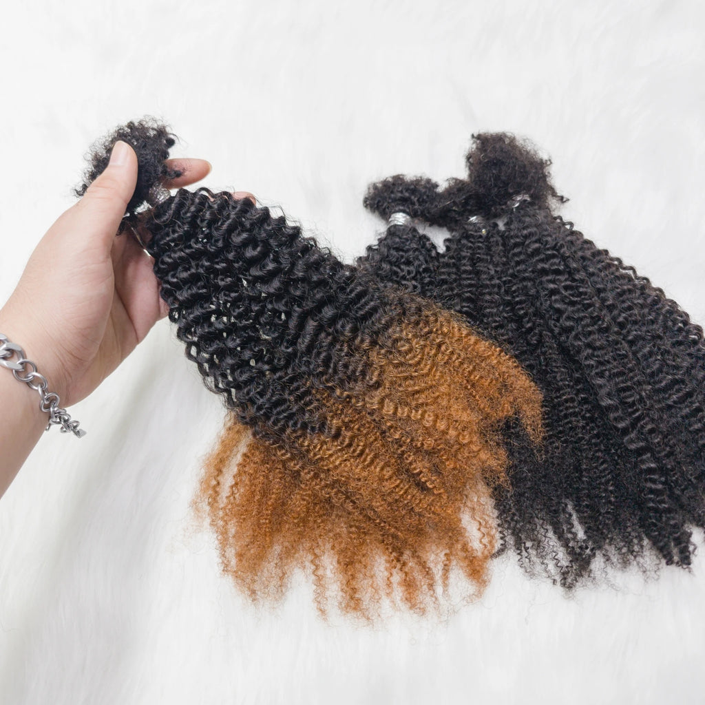 4C Kinky Twist Crochet Braiding Hair 100% Human Hair Dreadlocks Extensions 16" Curly Human Hair QVR Afro Kinky Bulk Hair T1B-30#