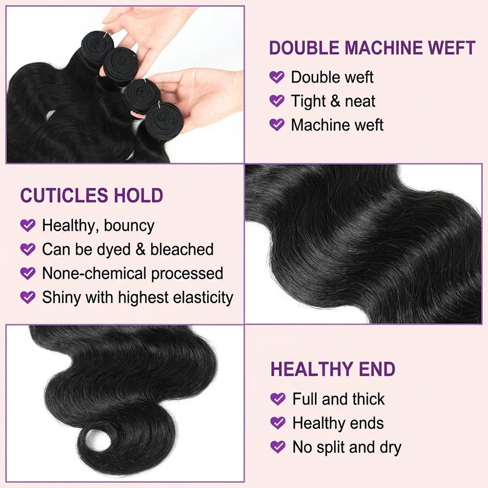 14A Body Wave Bundles Human Hair Brazilian Hair Weave Bundles Natural Black Human Hair Extensions 3 4 PCS Bundles For Women