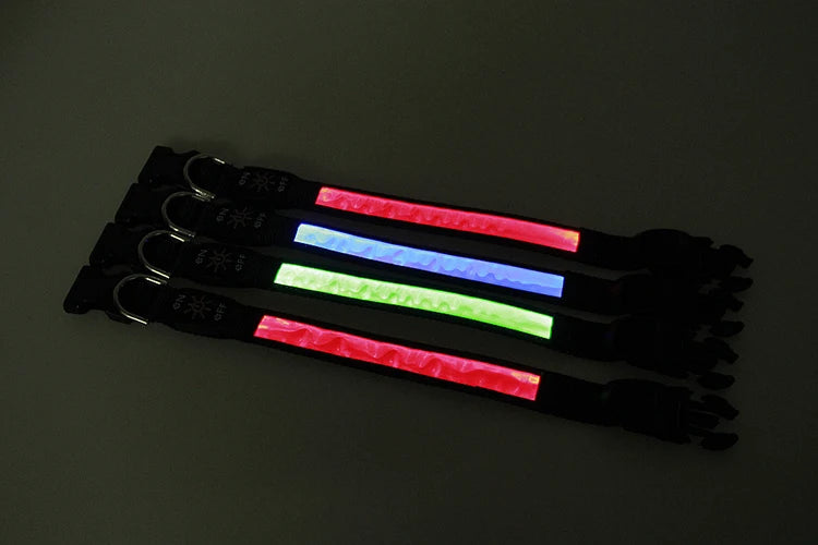 Pinkycolor USB Charging LED Dog Collar Luminous Light Night Safety Reflective Leather Glowing Collar For Dogs Pets Rechargeable