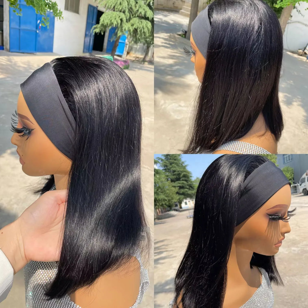 Headband Human Hair Wigs Straight Headband Wigs Human Hair For Black Women Glueless Half Wigs Wear and Go Machine Made