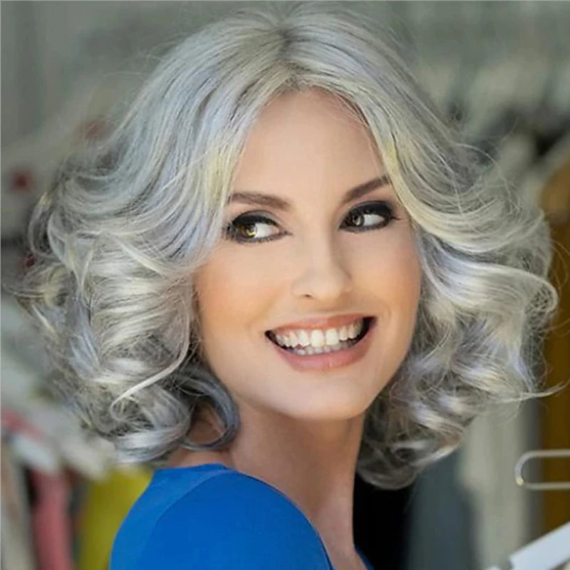 HAIRJOY Synthetic Hair Gray Wigs for Women Older Silver Grey Short Curly  Bob   Wigs