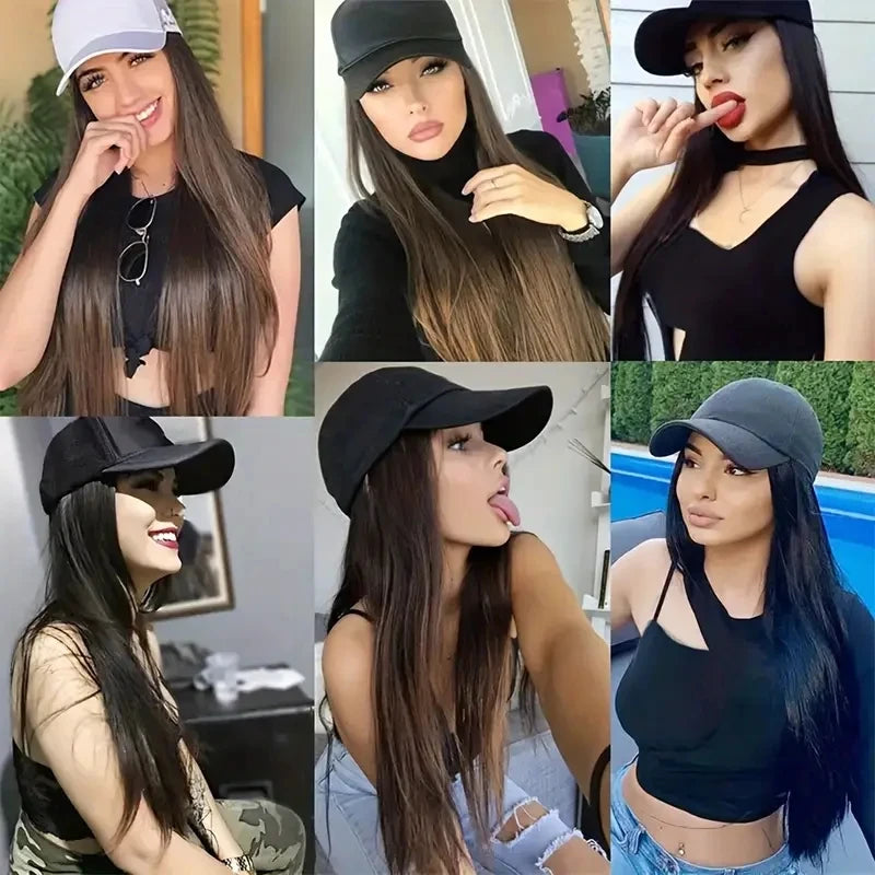 Long Wavy Curly Synthetic Wig Baseball Cap HairKopo Extensions Hat Wigs Black Brown Adjustable Hairpiece for Women ByHUAYA Store