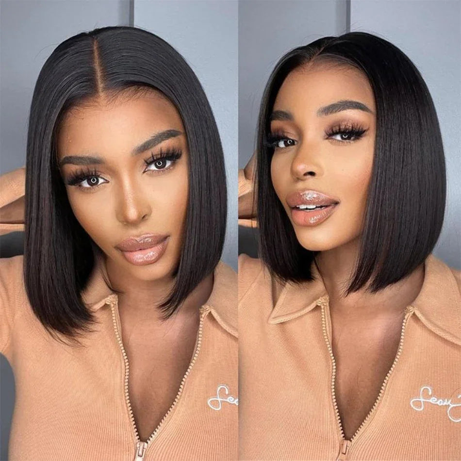 2026 New 10 Inch 4x4 Lace Front Synthetic Wig, Bone Straight Short Bob Preplucked Soft Brazilian Style Daily Wear Fashion Lace F