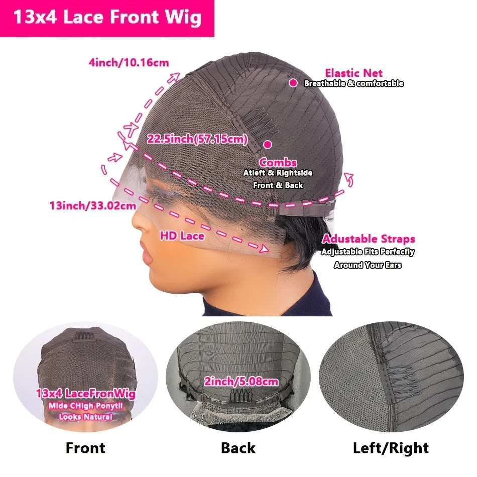 13x4 Lace Front Curly Human Hair Wig 6 Inch 180% Density Short Bob Hair Wigs For Women