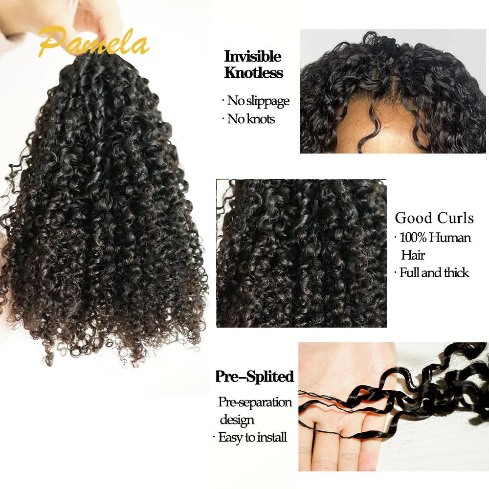 Knotless Pre-Separated Crochet Human Hair Extensions Burmese Curly Feather Hair Extensions Feather Line Hair 100% Human Hair