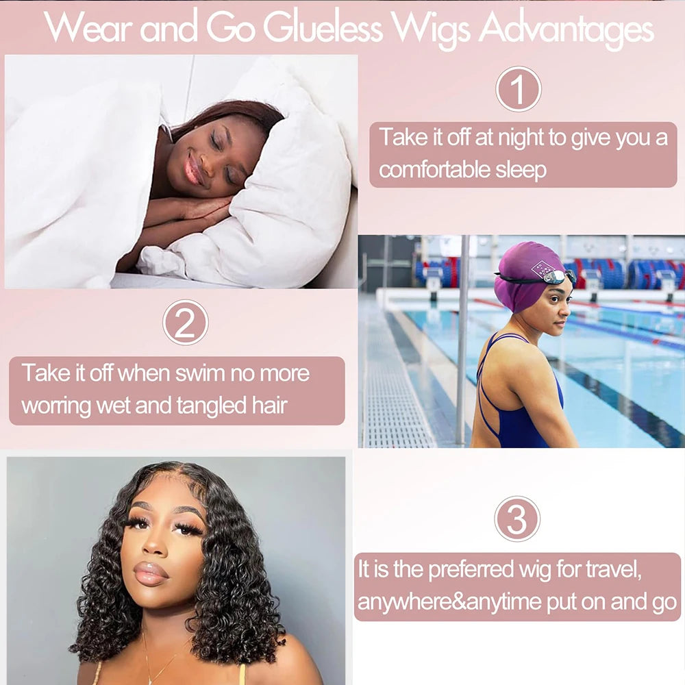 Vrbest Deep Wave Wear And Go Glueless Bob Wig For Women Ready To Go Human Hair Wigs 4x4 Lace Closure Wig 100% Human Hair