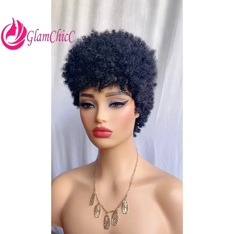 200% Density Short Curly Human Hair Full Machine Wigs For black Women Fashion 8inch Short Curl Wig High Quality Natural Color