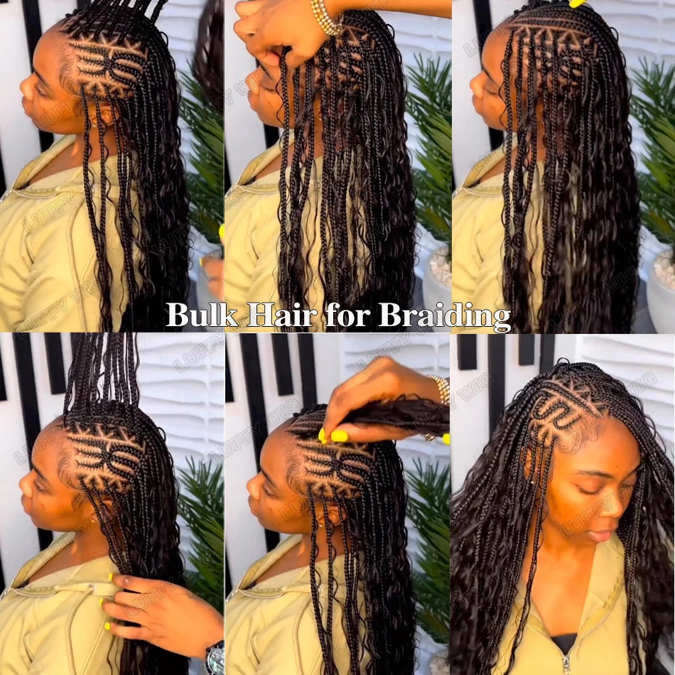 Human Hair Bulk for Braiding Water Wave Double Drawn Full End Brazilian Curly Bulk Hair Bundles No Weft for Boho Knotless Braids