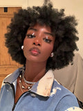 Natural Black 70s Afro Bouncy Curls Human Hair Wigs With Bangs Full Machine Made Kinky Curly Short Bob Glueless Wigs Wear and Go