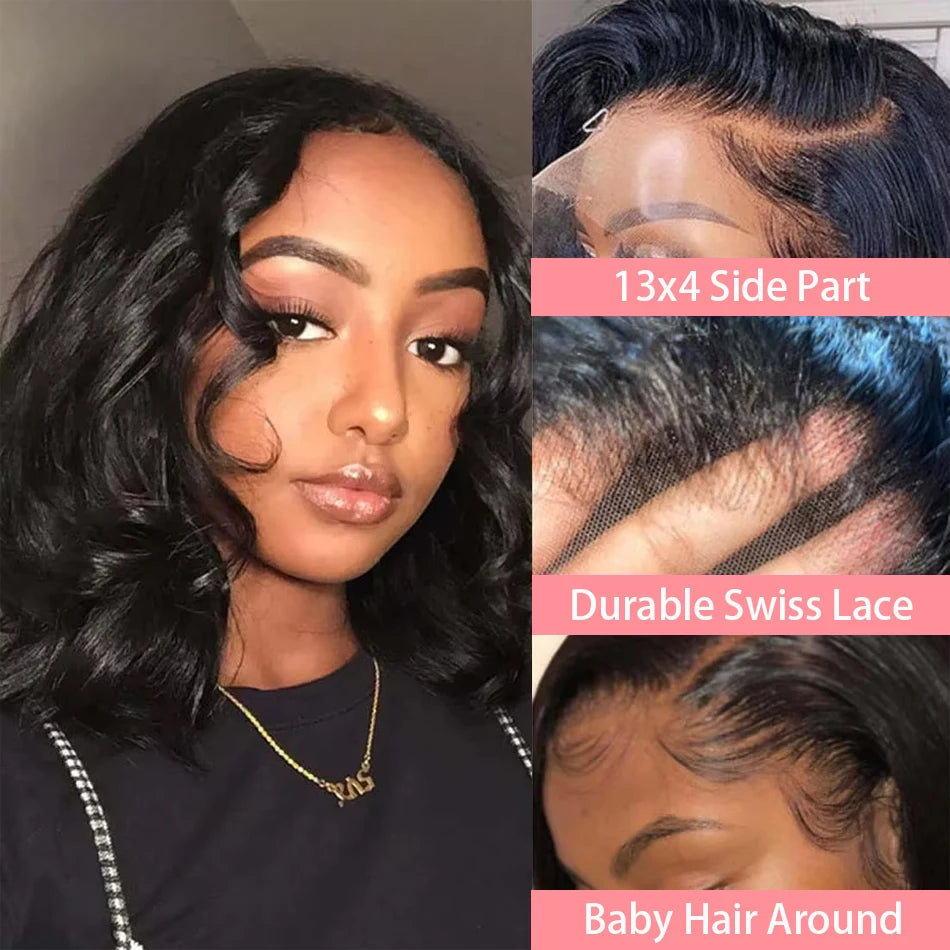 13x4 Curly Short Bob Body Wave Lace Frontal Wigs 12 14 16 Inch Wavy 4x4 HD Lace Front Wig Closure Brazilian Remy 100% Human Hair