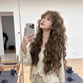 Synthetic Women's Korean-style Woolly Waves Bangs Long Wavy Hair Cold Brown Egg Curl Daily Realistic Human Hair Wig