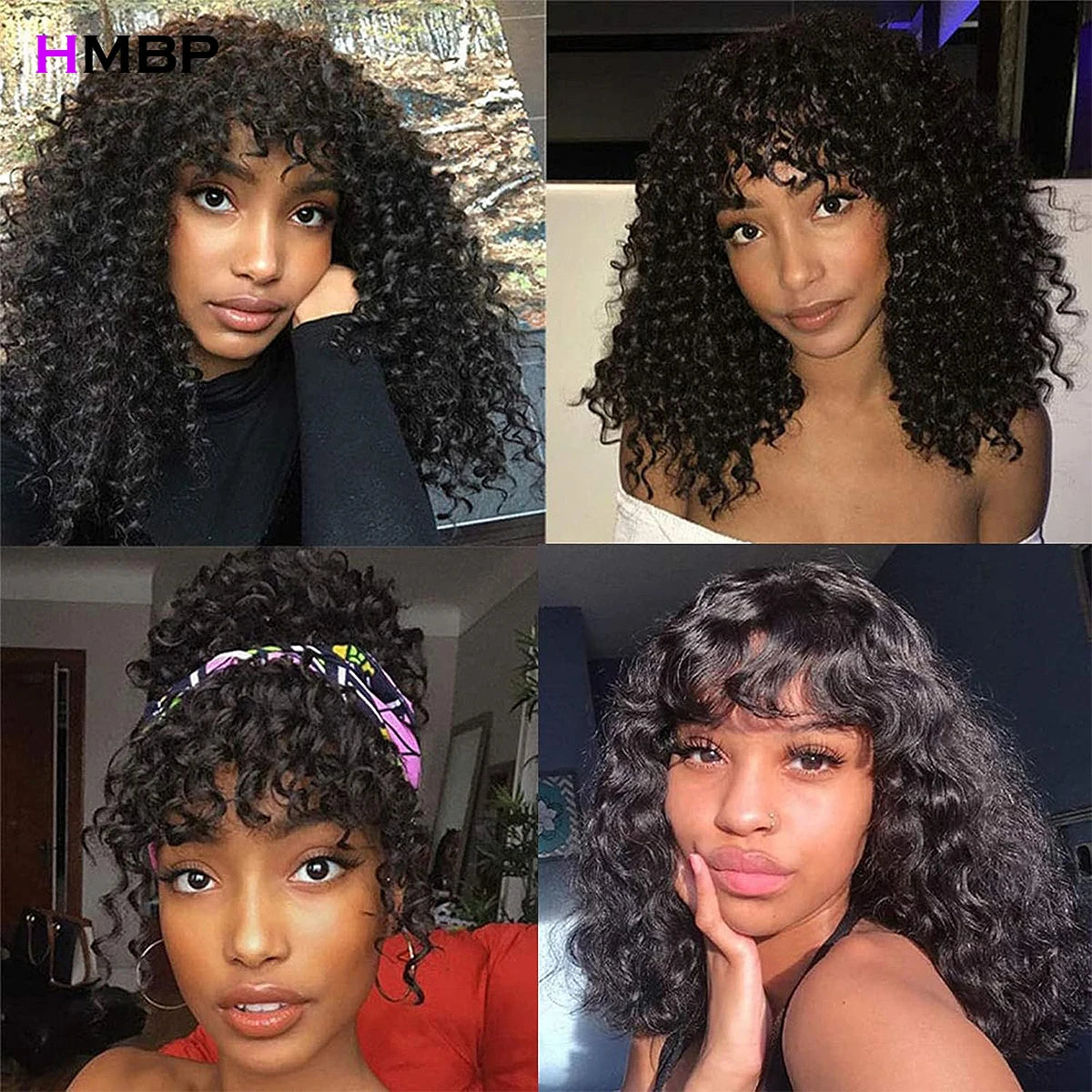 Jerry Curly Short Bob Human Hair Wigs With Bangs Wear To Go Glueless Wig Deep Curly Brazilian Water Wave Wigs For Black Women
