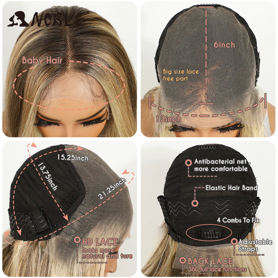 Noble Synthetic Lace Front Wig Cosplay 13X6 Lace Front Wig 26 Inch Body Wavy Lace Wig For Women Lace Front Wig Ombre Blonde Wig