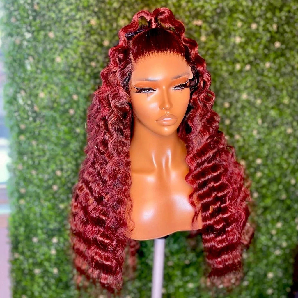 Synthetic Hair 26" Long Blonde Red Deep Curly Lace Front Wig For Women  Soft Glueless180%Density Preplucked Daily Cosplay