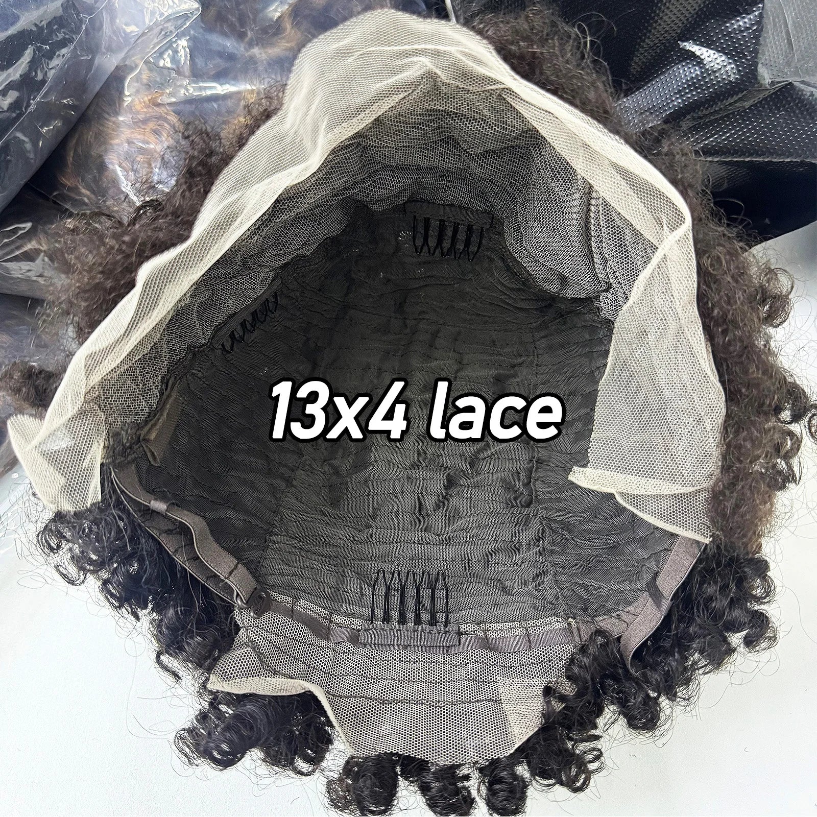 New Arrival 4C Hairline Edges Afro Kinky Curly Human Hair Wig 13x4 Transparent Lace Frontal Short Curly Hair Wig for Black Women