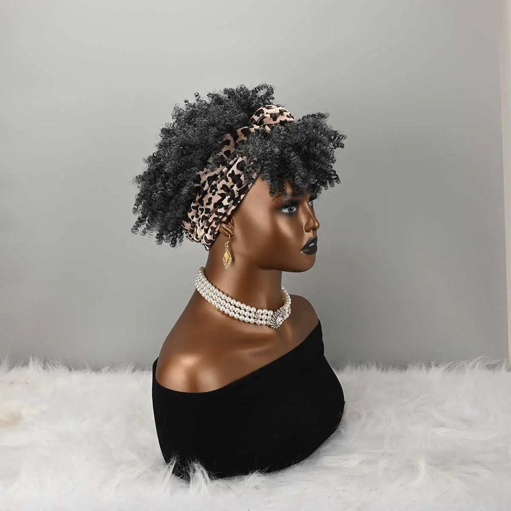 Headband Wig Curly Headband Wig With Bangs For Women Synthetic Afro Curly Hair Wig With Headband Attached Wigs