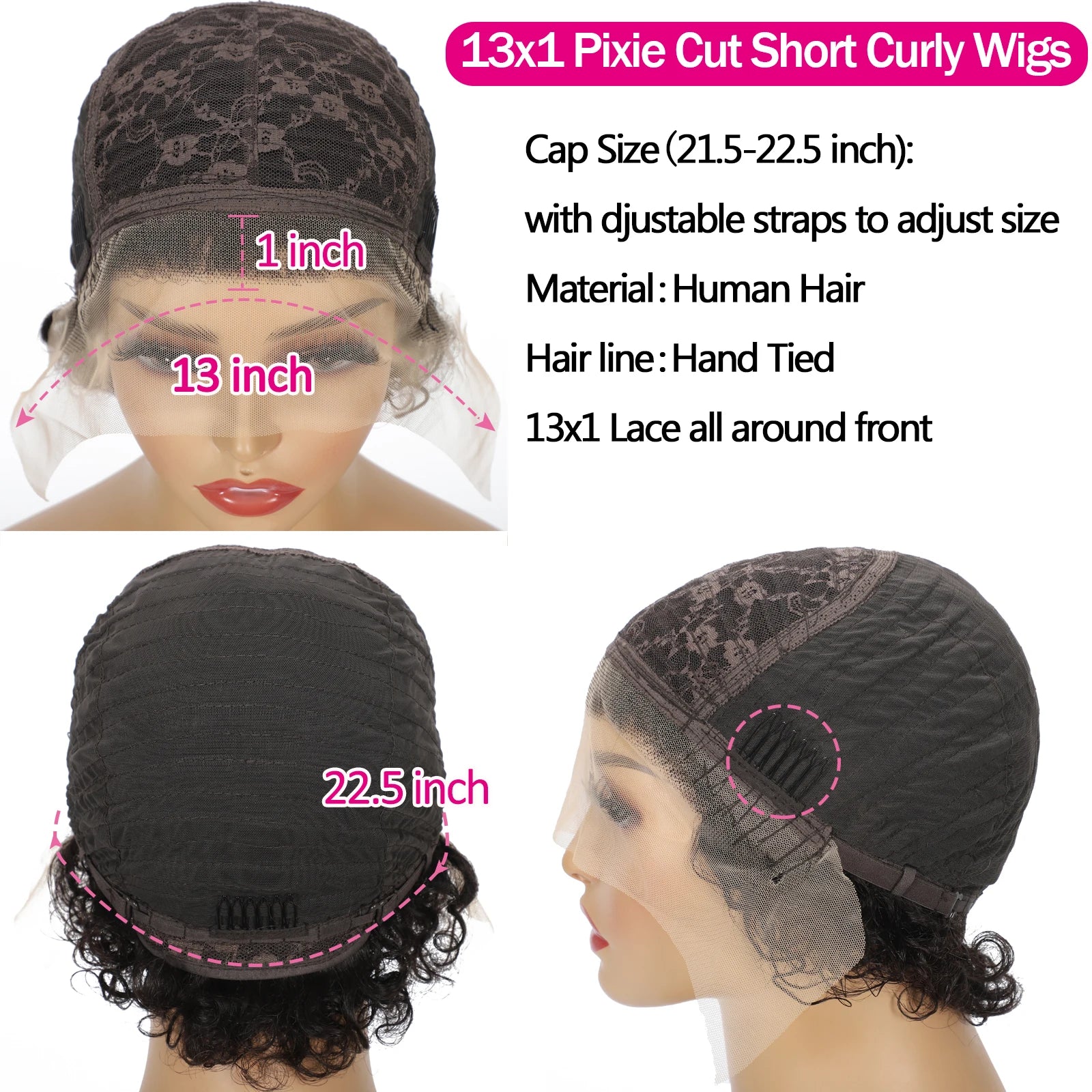 13x1 Transparent Lace Front Wigs Pixie Cut Wig Human Hair Brazilian Remy 100% Human Hair Short Curly Human Hair Wig