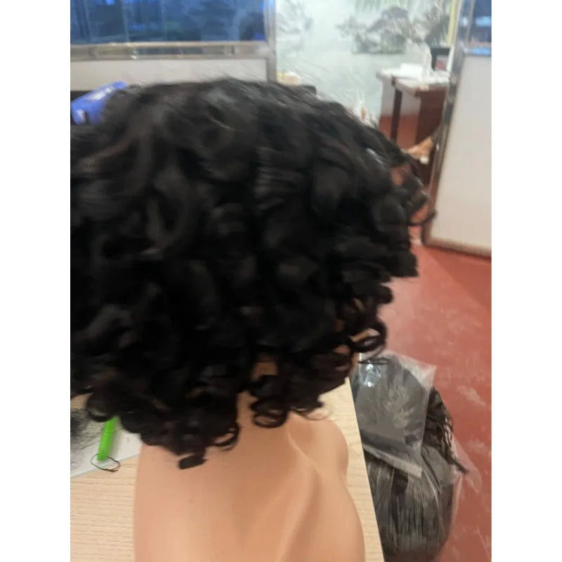 Human Hair Short Curly Wig Natural Color Realistic Look Soft Texture Easy To Apply Durable Reusable Brazilian Virgin Remy