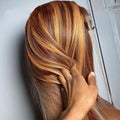 4/27Highlight Straight Lace Front Wig Human Hair 13x6 Lace Frontal Wigs Brazilian Honey Blonde Colored Wigs Remy 100% Human Hair