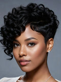 Short Pixie Cut Wig Human Hair Wigs for Women Human Hair with Side Bangs Curly Layered Brazilian Virgin Pixie Wigs
