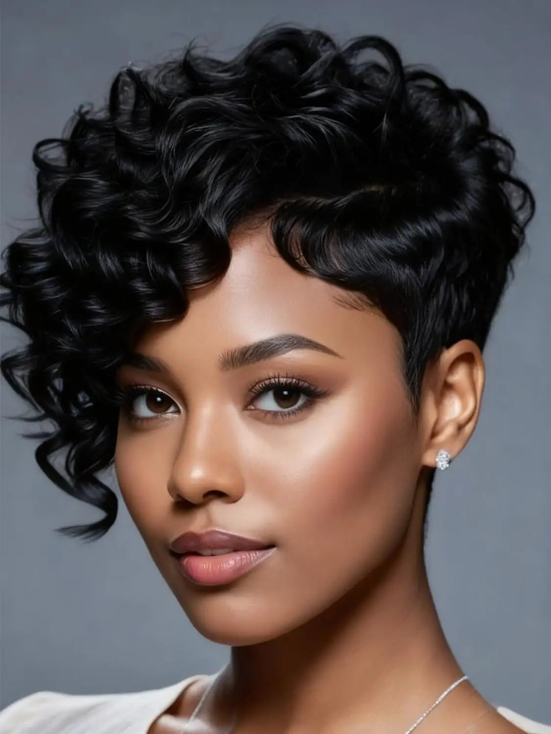 Short Pixie Cut Wig Human Hair Wigs for Women Human Hair with Side Bangs Curly Layered Brazilian Virgin Pixie Wigs