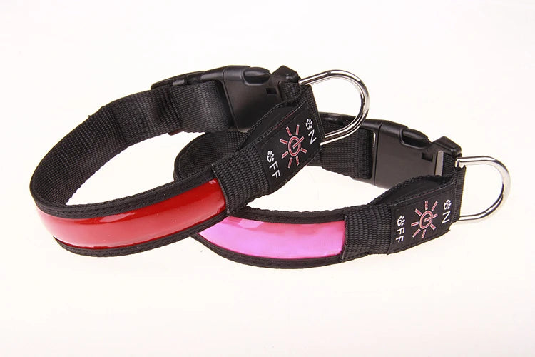 Pinkycolor USB Charging LED Dog Collar Luminous Light Night Safety Reflective Leather Glowing Collar For Dogs Pets Rechargeable