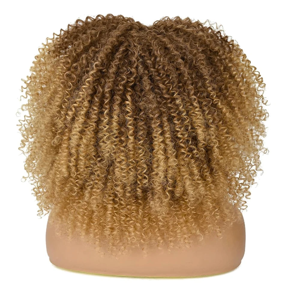 Curly Wigs for Black Women Afro Curly Wig with Bangs Synthetic Fiber Machine Made Glueless Kinky Curly Hair Blonde