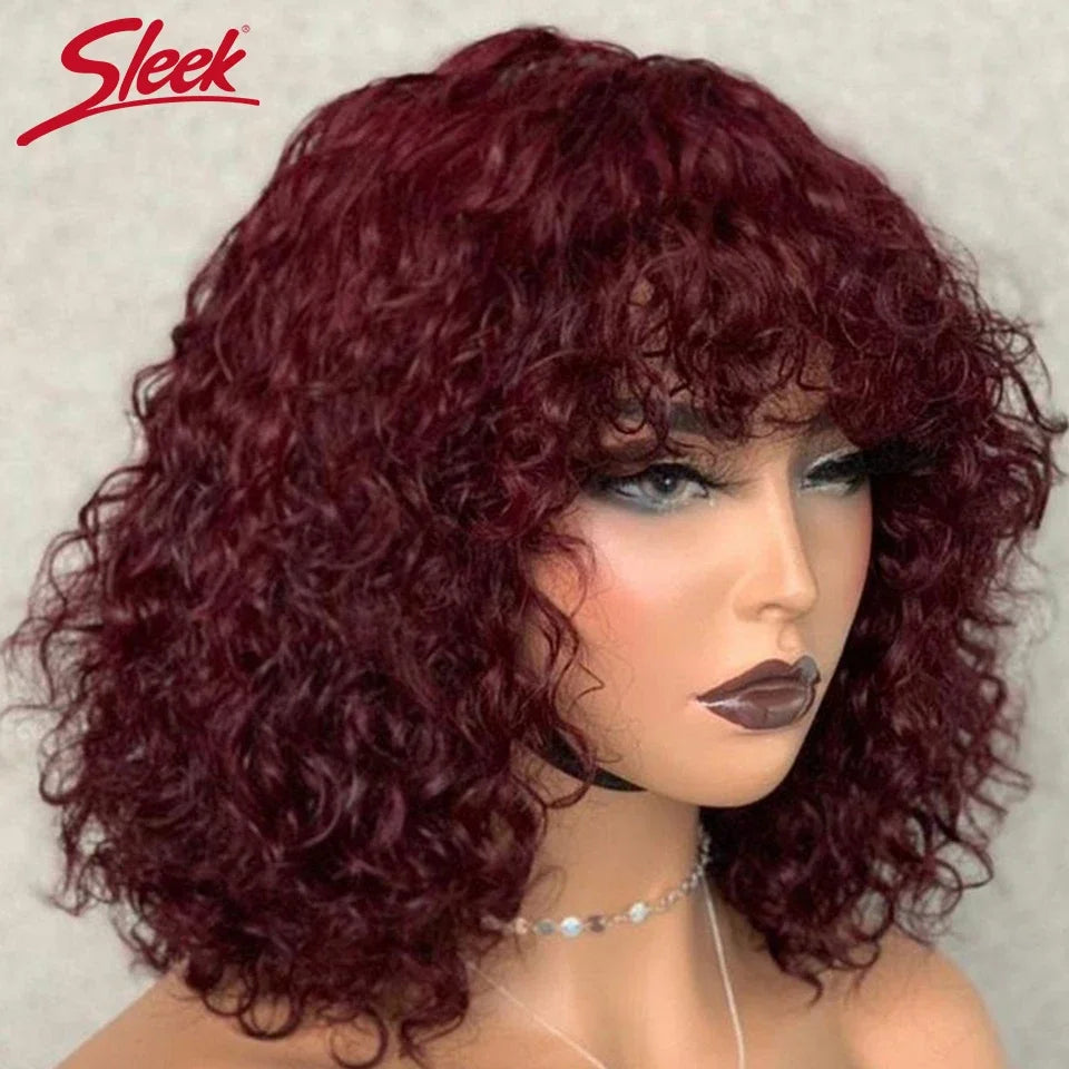 Brazilian Jerry Curly Short Bob Human Hair Wigs With Bang Wear To Go Glueless Wig Highlight Water Wave Blonde Wig For Women