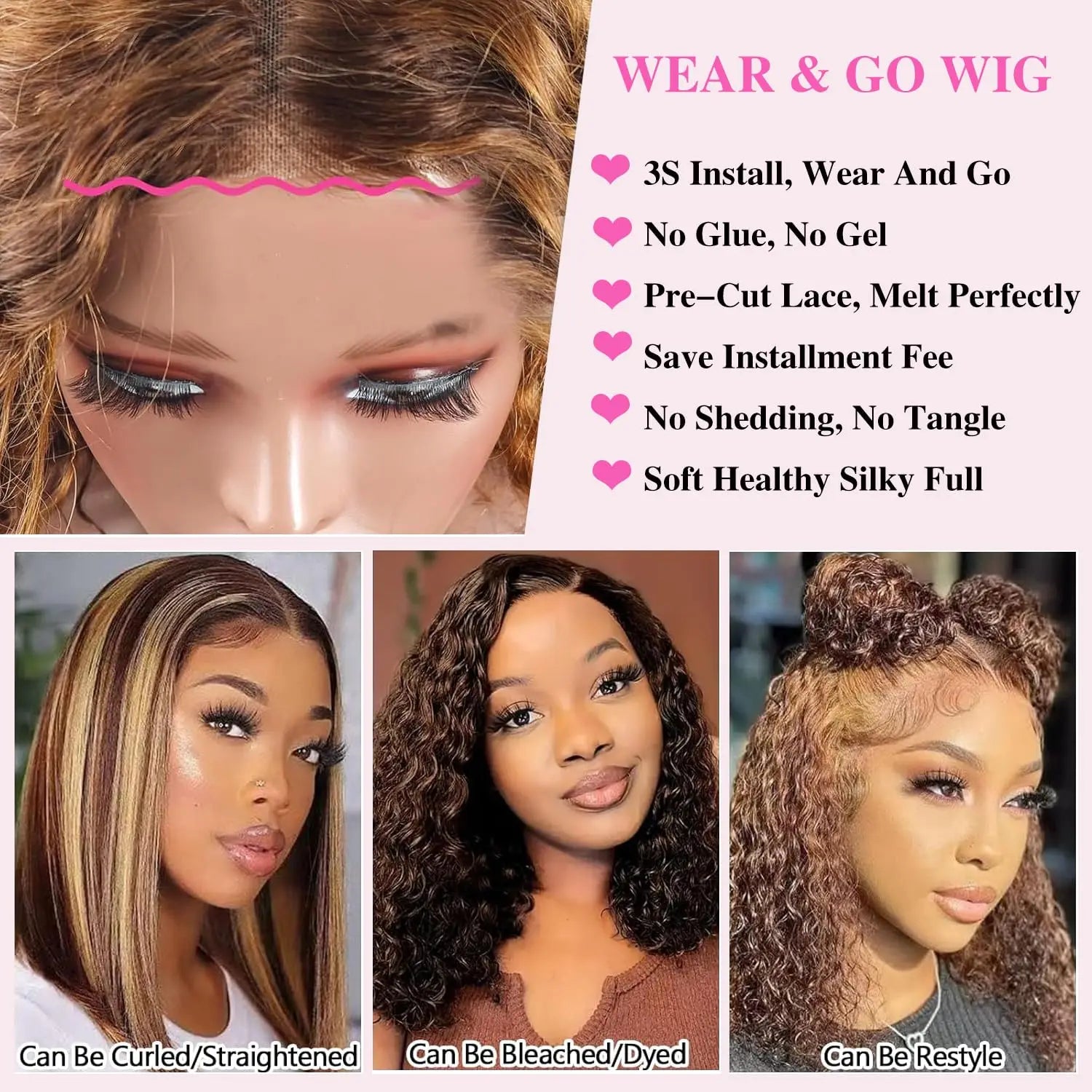 4/27 Highlight Color Curly Bob Wig Human Hair Deep Wave 200% Density 5x5 Glueless Closure Bob Wigs 14 Inch Ombre Brown Lace Wigs