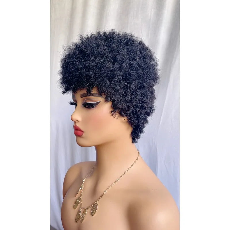 200% Density Short Curly Human Hair Full Machine Wigs For black Women Fashion 8inch Short Curl Wig High Quality Natural Color