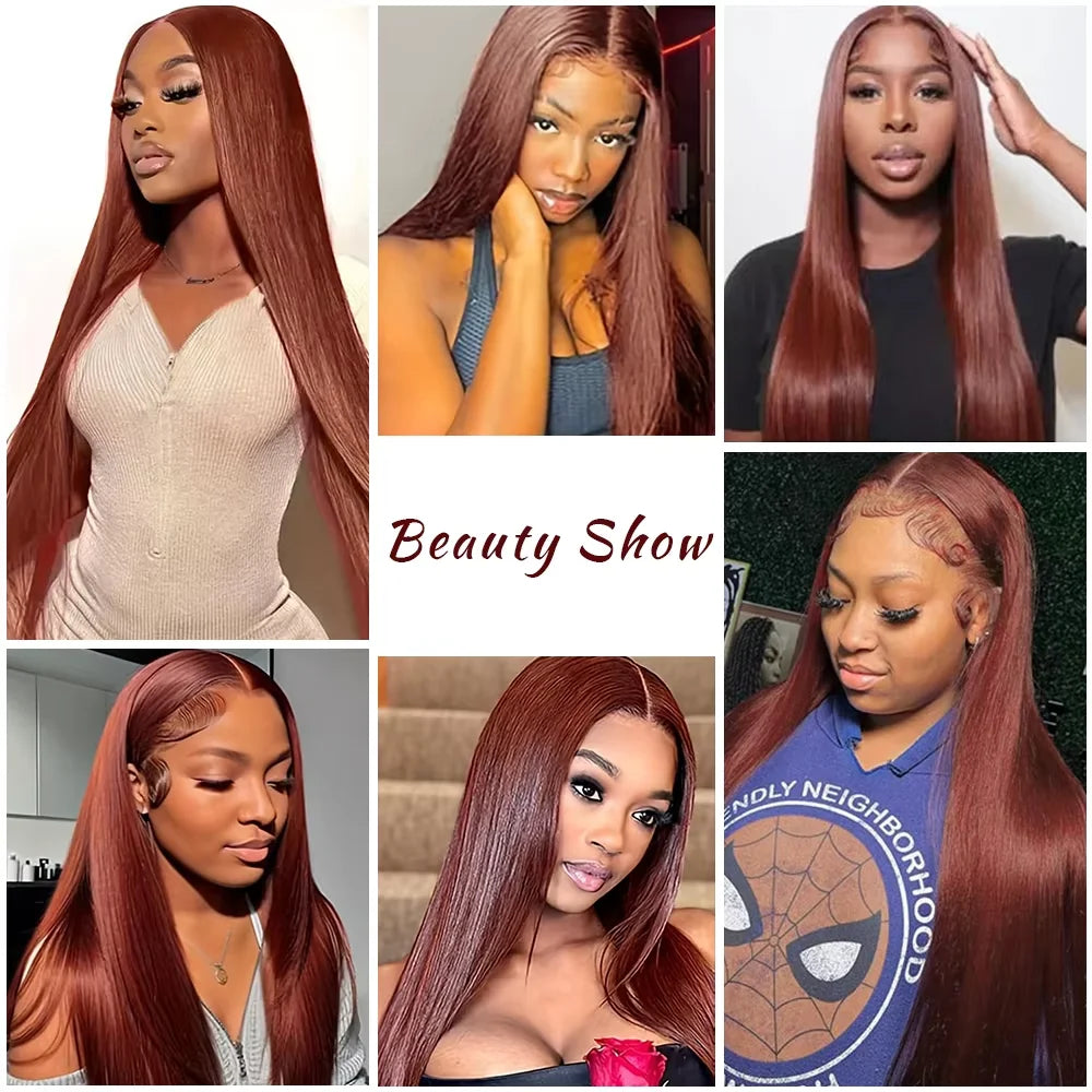16A 100% Remy Hair Bone Straight Reddish Brown Wigs Human Hair 13x4 HD Lace Frontal Wigs Red Human Hair Wigs For Women 180%